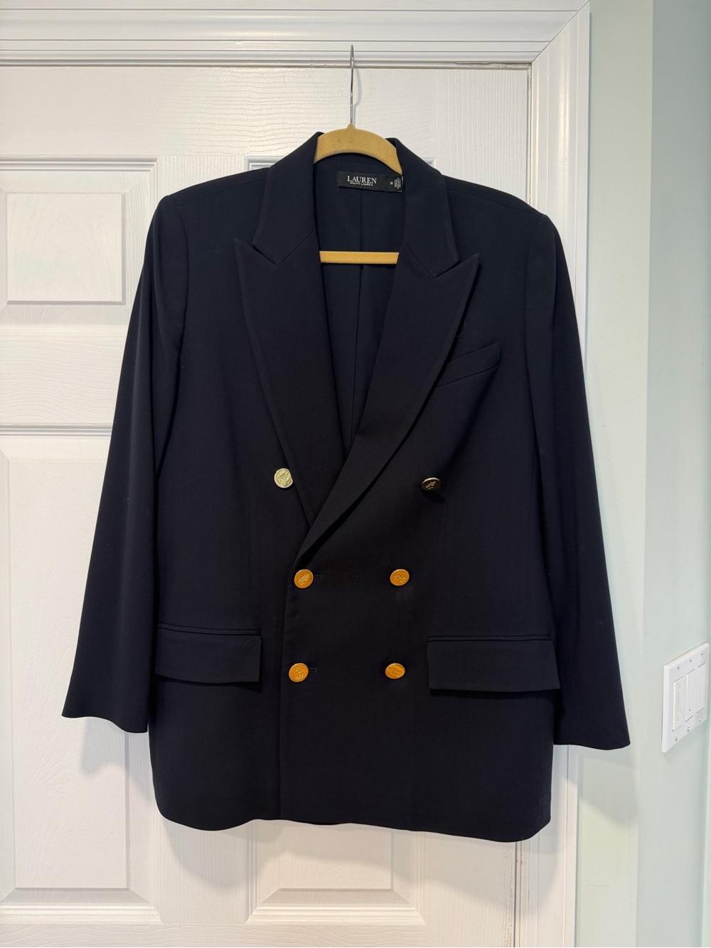 LAUREN Ralph Lauren Double-Breasted Navy Blazer with Gold Buttons